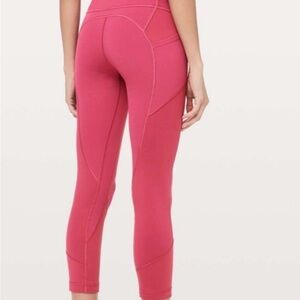 Pre-owned Lululemon All The Right Places Crop Red SZ 6 25”